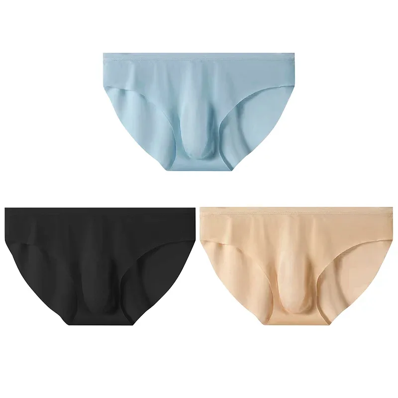 3PCS Men's Summer Cool Ice Silk Underwear Ultra-Thin Sexy See-Through Triangle Briefs Comfortable Breathable Underpants Lingerie