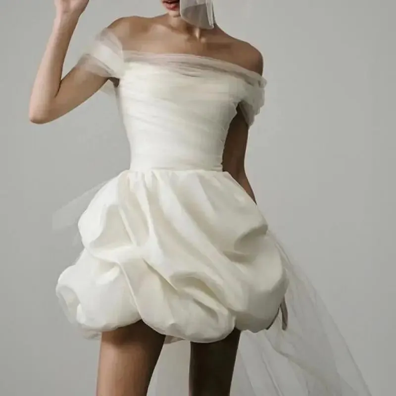 Neue elegante, leichte Brautkleider für Frauen, weißes, sexy Braut-Minikleid mit Netzstoff, Braut-Luxus-Party-Vestidos