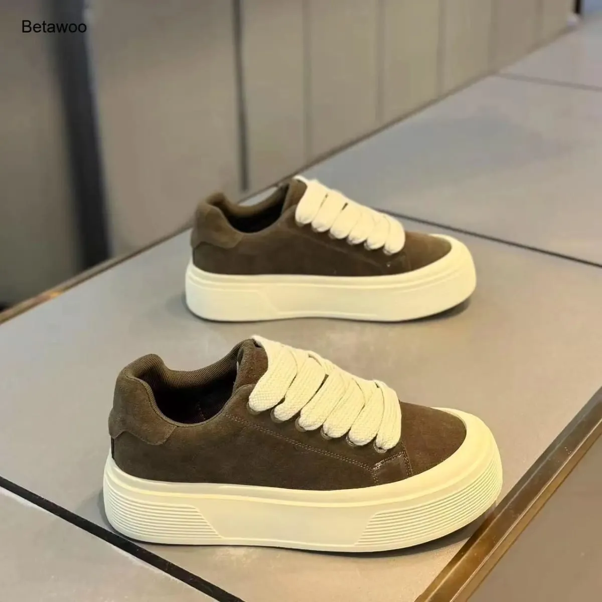 Men Suede Platform Sneakers Thick Sole Casual Skate Shoes Lace Up Comfortable Non Slip Retro Sports Shoes for Men — image 7