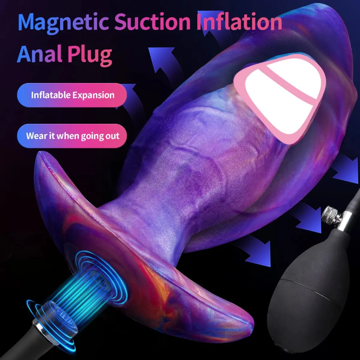 Large Inflatable Anal Plug Silicone Magnetic Air Pump Wearable Butt Plug G-Spot Prostate Massage Penis Sex Toys For Women Men