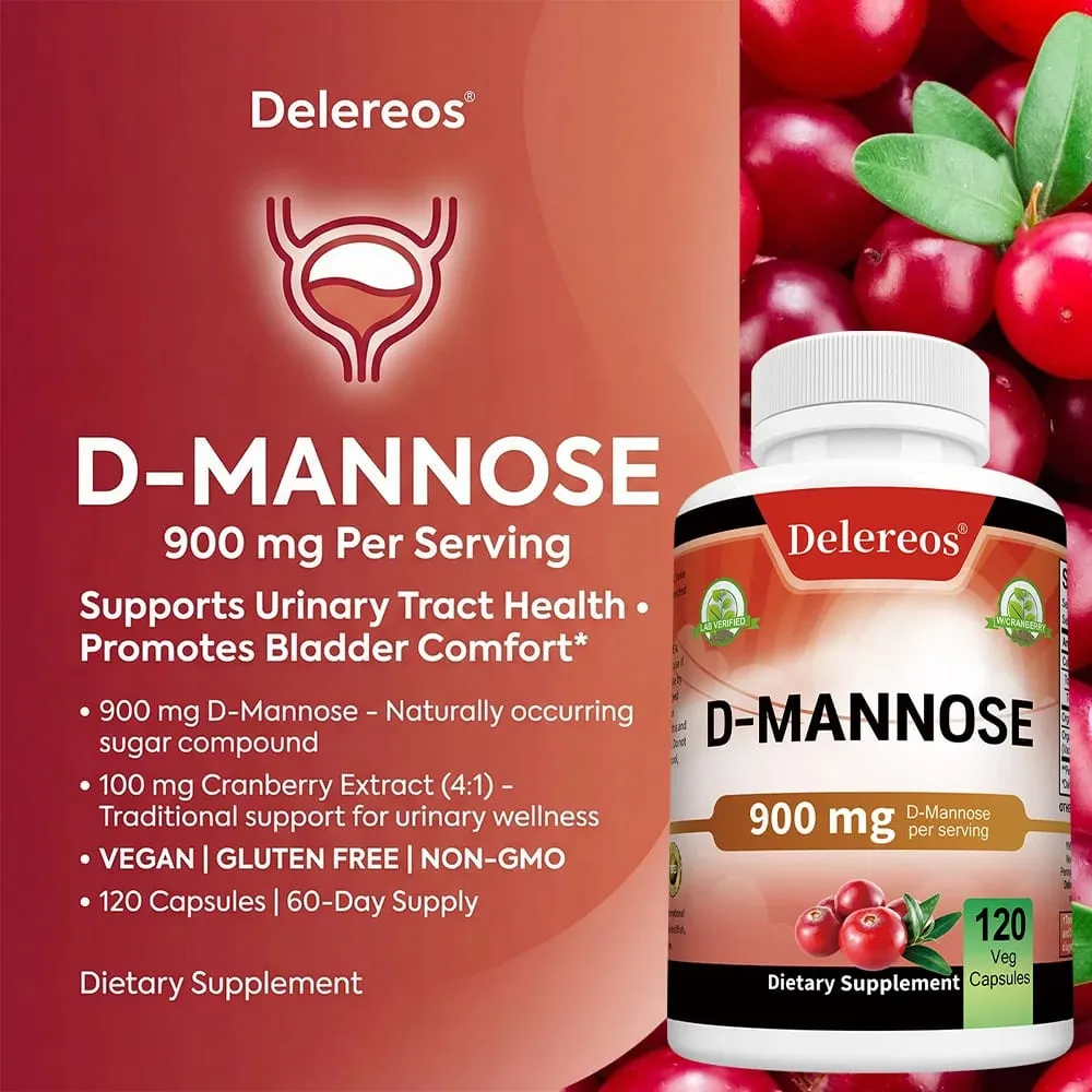 Organic D-Mannose 900mg Per Serving 120 Capsules Strongly Supports Urinary Tract Cleanse in Women and Prostate Health in Men — image 3