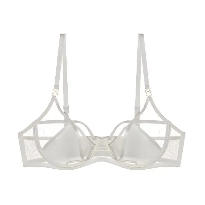 Hot Sale Sheer Mesh Lingerie Set No Padding Soft Wire Push Up See Through Floral Lace Bralette Dark Romance Style
