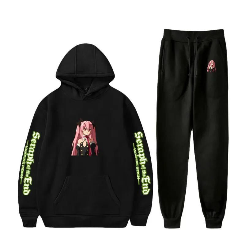 Harajuku Comfortable Seraph of the End Print Sweatshirt Sweatpants Suit Hoodies+ Trousers Suit Boys/Girls 2 Piece Set Clothes