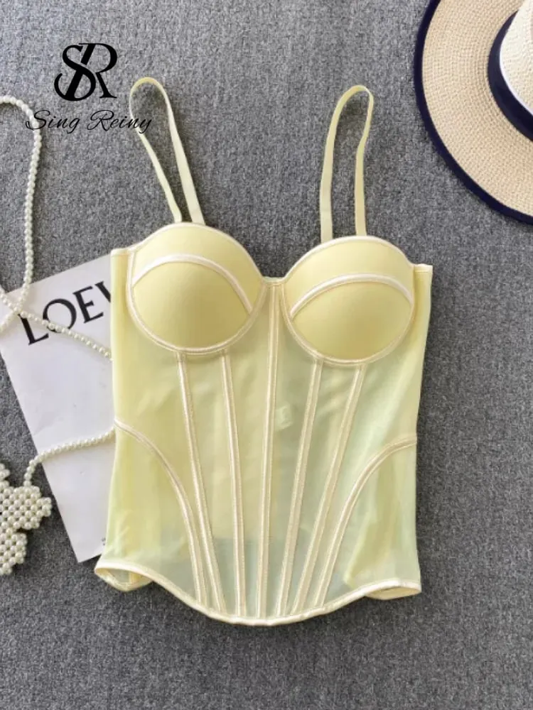 2026 Luxury Mesh Corset Camisole Women Strap Solid Lingerie Top Summer High Quality Tummy Control Sheer Party Tank Top — image 3