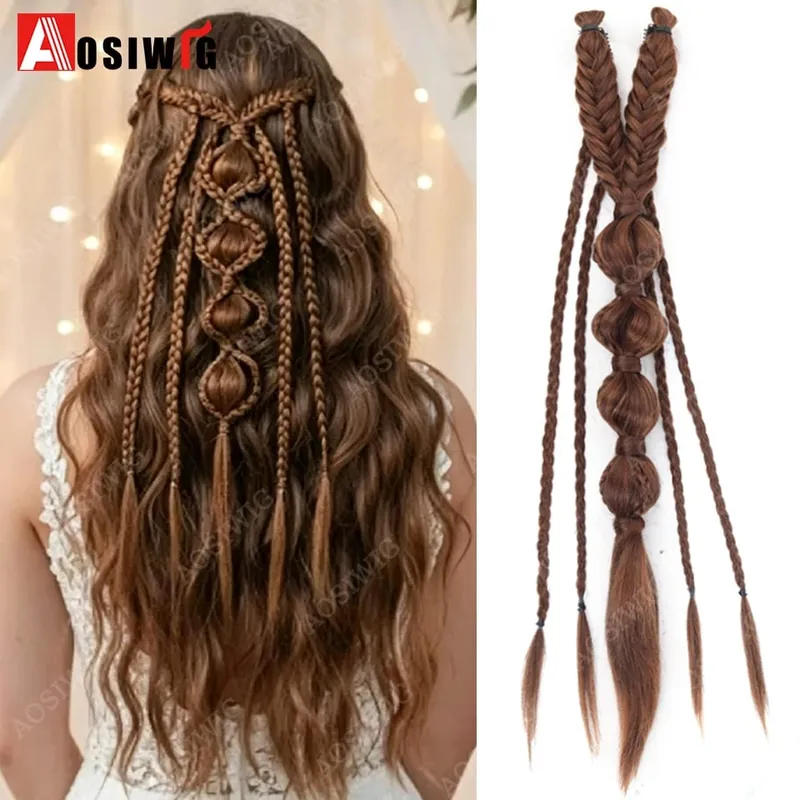 Bohemia Clip in Hair Extensions 24 Inches Fairy Hair Wig Hairpieces Synthetic Handmade Synthetic Weaving Hair Extensions Girls — image 8