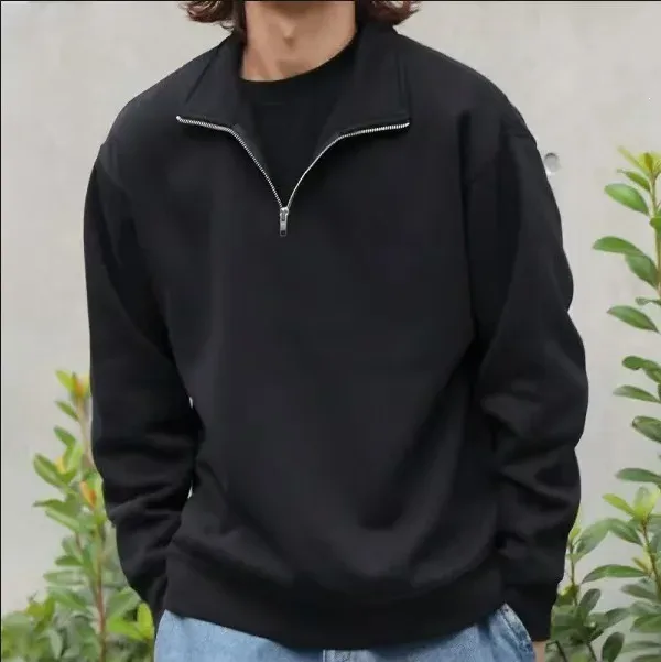 Spring Autumn new Casual Half Zipper stand collar sweatshirt Trend Simple slim men Pullover long sleeve tops Men's sweatshirt — image 3