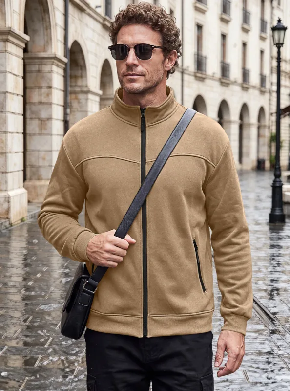 Four Seasons men's full-zip soft-shell jacket with stand-up collar, side pockets, long sleeves and relaxed casual style