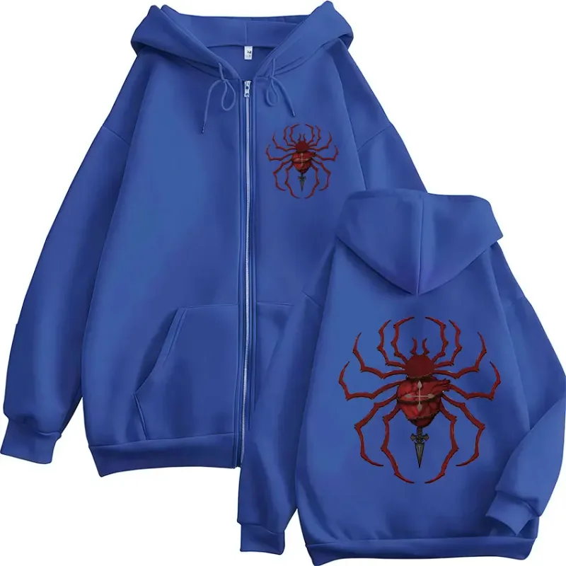 アニメハンター × ハンター幻影旅団スパイダーロゴジッパーパーカーメンズジップアップフード付きスウェット長袖プルオーバージャケット