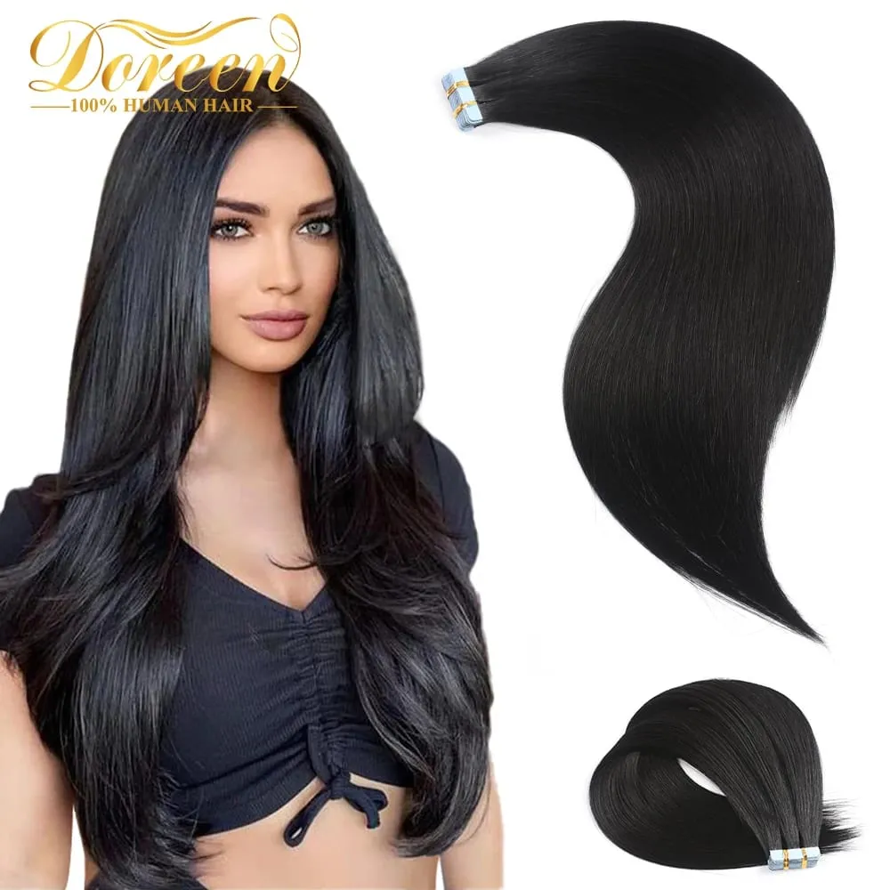 Doreen Tape in Hair extensions 100% Human Hair Material 16 to 24 inch 50g/set Natural Black Hair Extensions Real Human Hair — image 1