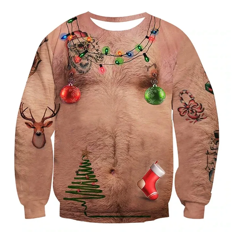 Sweater Hodoh Krismas Baju Kemeja Corak Otot Cetakan 3D Lucu untuk Lelaki Pakaian Cosplay Pesta Pullover Fesyen Baharu Hadiah Xmas — image 11