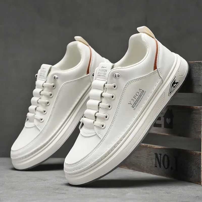 Men's White Platform Sneakers Leather Breathable Walking Slip on Casual Sneakers Shoes Male Flats Rubber Sole Zapatillas Hombre