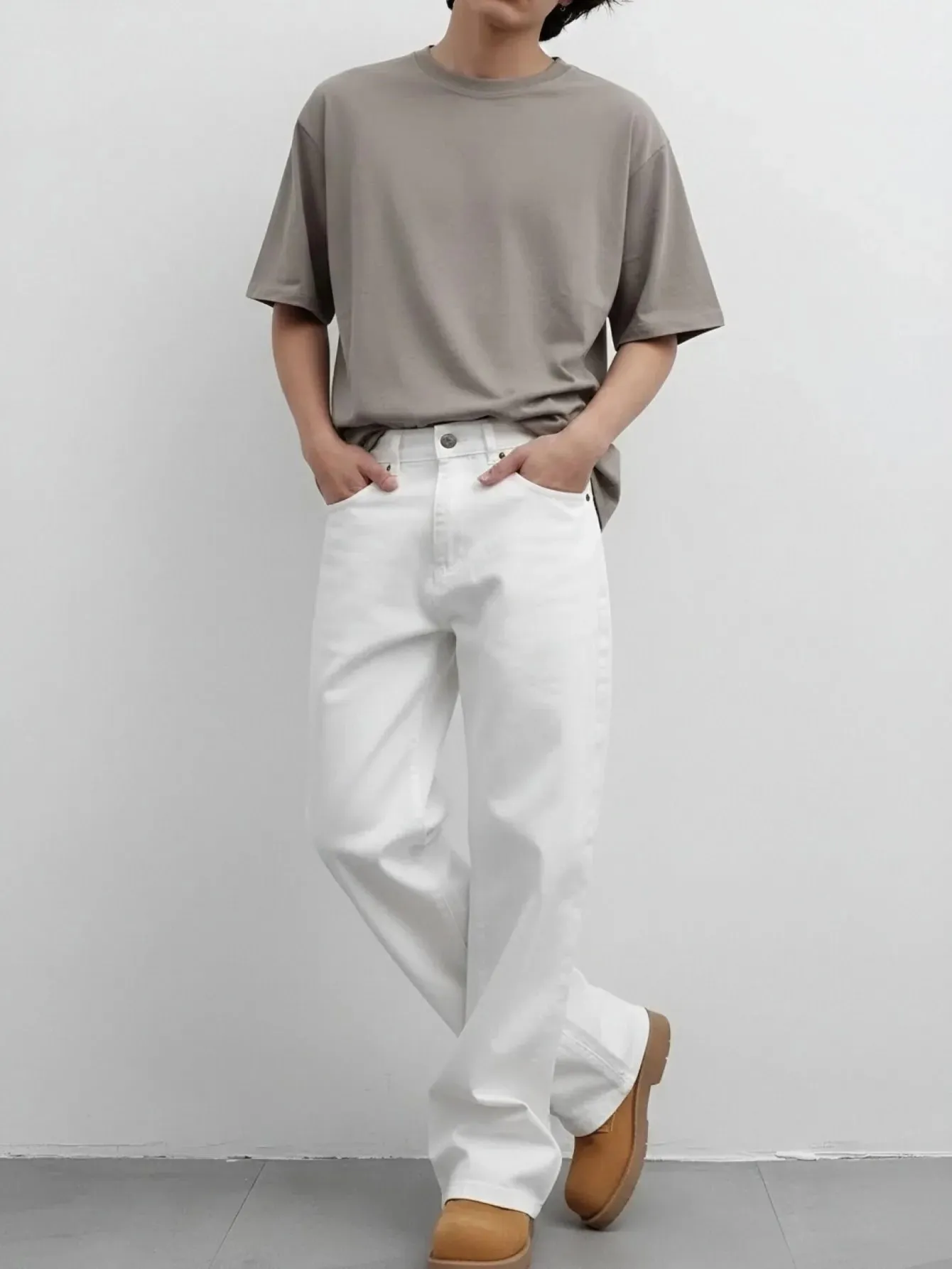 【HME】Men's Jeans | Street Fashion Denim Pants Solid White Flared‑Leg Denim Trousers With Fine Craft Stitching Versatile Casual Pants Well‑Built Denim Bottoms Trendy Male Denim Apparel For Multiple Daily Occasions — image 9