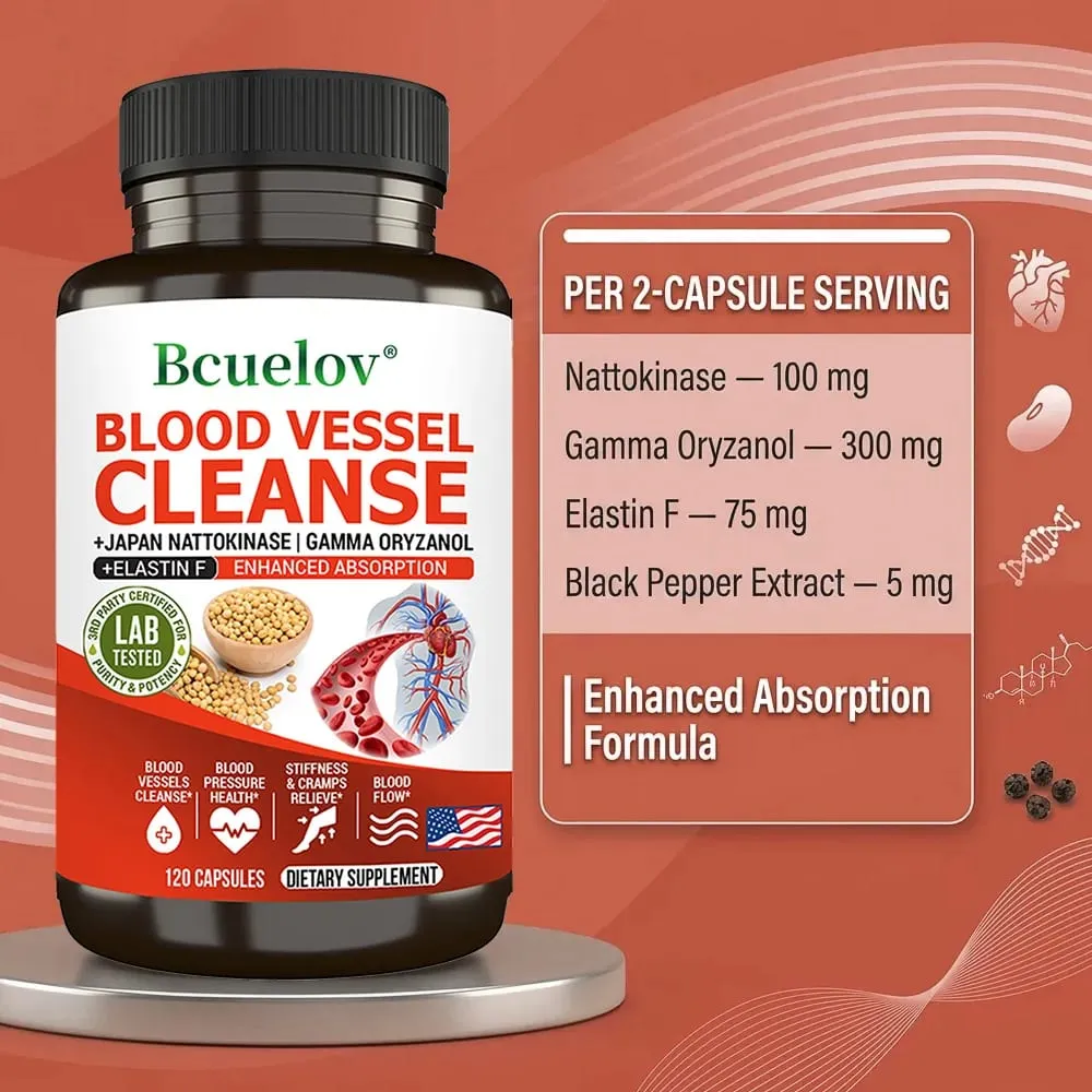 Nattokinase Capsules - Promotes Cardiovascular Elasticity Maintains Arterial Circulation and Improves Blood Pressure