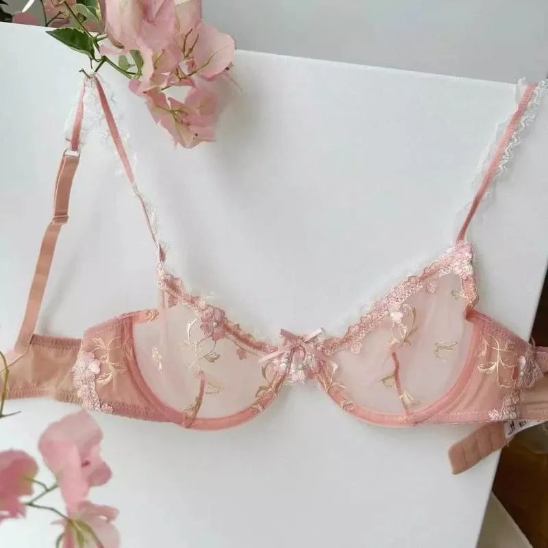 Nuevo Conjunto de ropa interior fina de encaje para mujer, conjunto de realce transparente de talla grande, transpirable, cómodo, íntimo, sujetador íntimo diario, pequeña elegancia