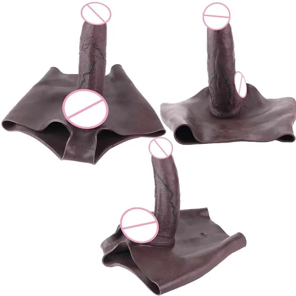 Black Realistic Penis Sleeve Pants Silicone High Waist Male Strap-On Dick Extender Delay Ejaculation Couple's Sex Tools — image 3