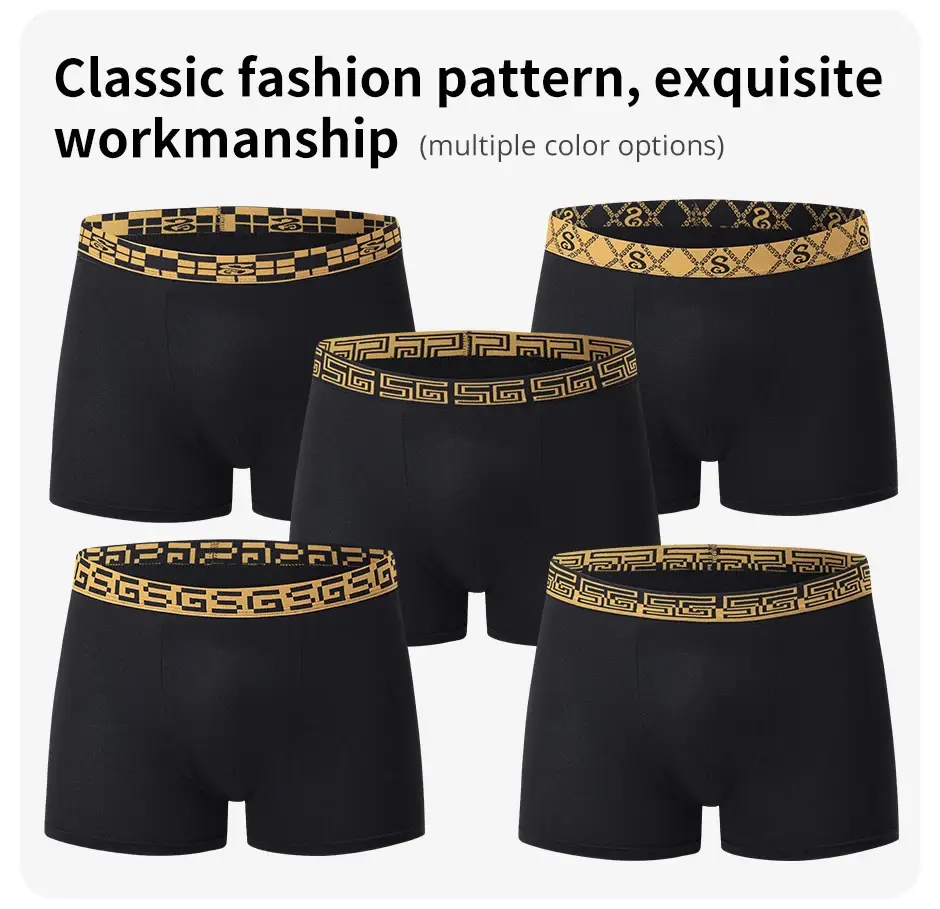 5-piece Set Of Men's Black Classic Elastic Waisted Underwear Quick Drying Comfortable Sporty Youth Trend Flat Corner Pants — image 6
