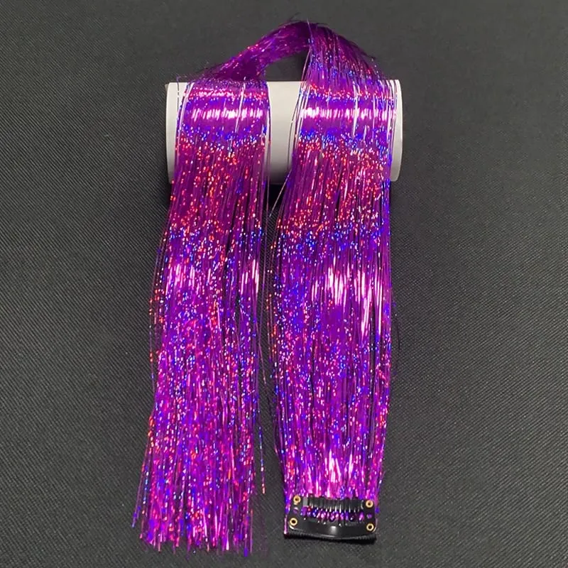 Synthetic Rainbow Tinsel Hair Extensions Clip In Shiny Glitter Wig Hairpiece for Women Party Cosplay Daily DIY Hair Accessory — image 11