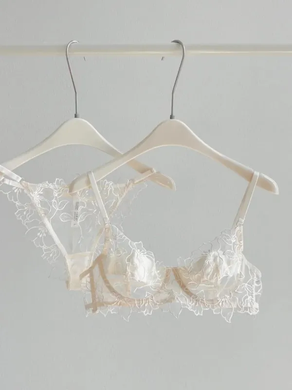 Romantic Lace Lingerie Set Sheer Mesh Ultra-Thin Soft Underwire Minimizer for Full Bust & Push-Up for Small Bust