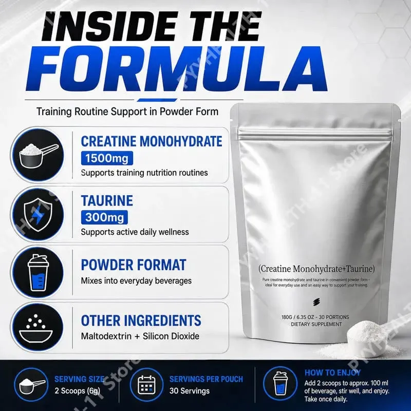 Creatine Monohydrate + Taurine Powder for Daily Sports Physical State Support Fine Quick Dissolving Mix 180g (30 Portions)