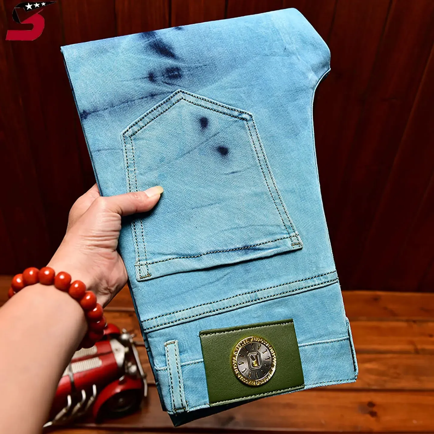 Retro blå sorte rippede jeans High Street koreansk version bukser Y2k baggy bukser stablede jeans herre cargo bukser