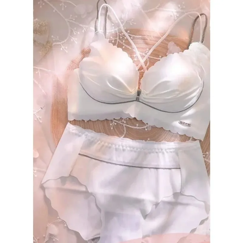 Hot Sale Best Seller Sexy Girls Bralette Set Thin Cup Gathering Wireless Seamless Anti-auxiliary Breast Lingerie For Dating S-XL — image 4