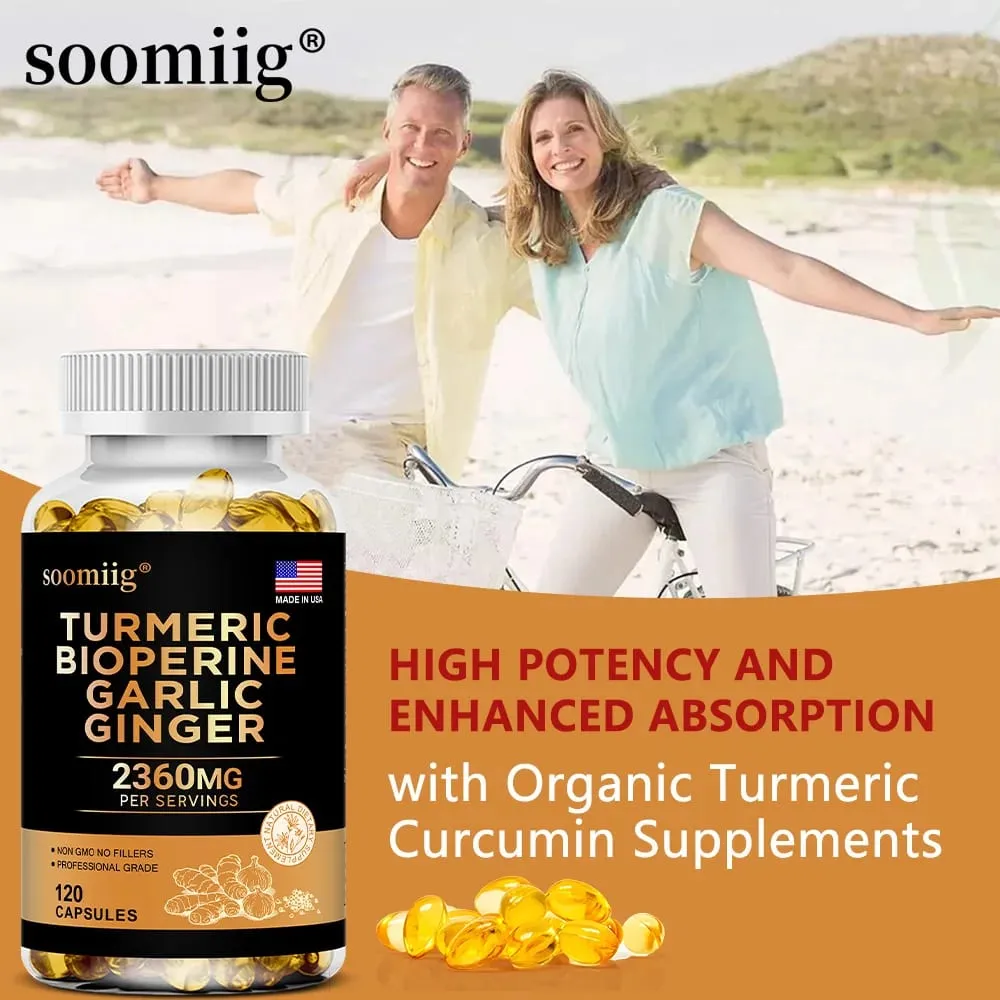4-in-1 Turmeric and Garlic Supplements with Bioperine 2360 mg Ginger Root Capsules for Joint Digestion & Immune Health Support — image 5