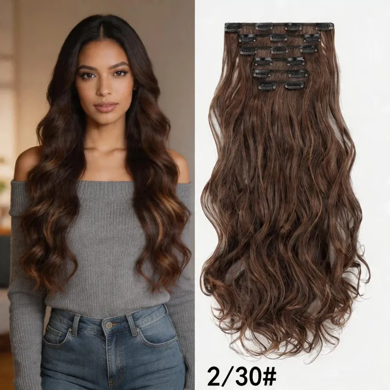 Synthetic Clip-in Hair Extensions Long Wavy 6PCS 16 Clips Natural Full Head Hairpiece for Women Volume Enhancer Daily Party Use — image 5