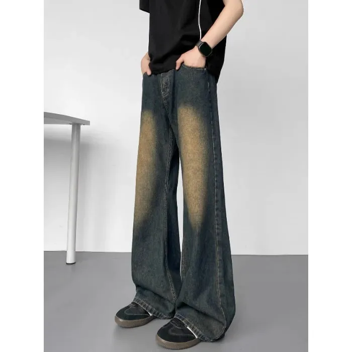 New American Vintage Washed Distressed Men's Jeans Baggy Jeans Micro Flare Retro Streetwear Hip Hop Trousers — image 10