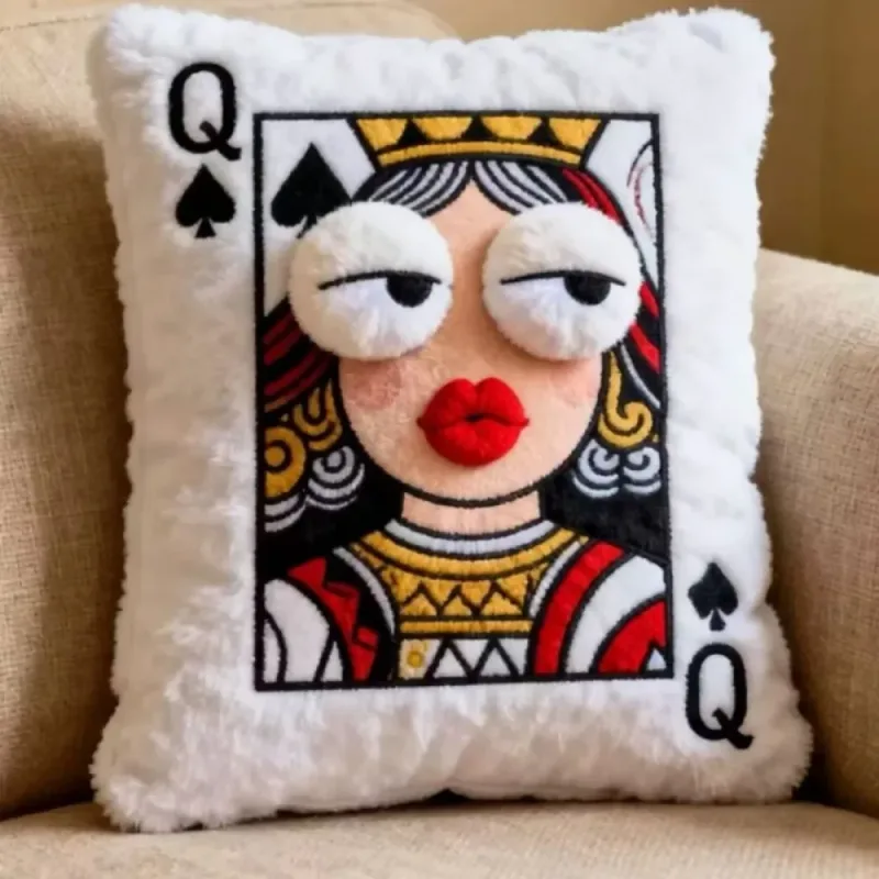 Patchwork Style Poker Card Cushion 3D Big Eyes Card Game Theme Plush Cushion High-Value Design Patchwork Pillow Gift Giving — image 8