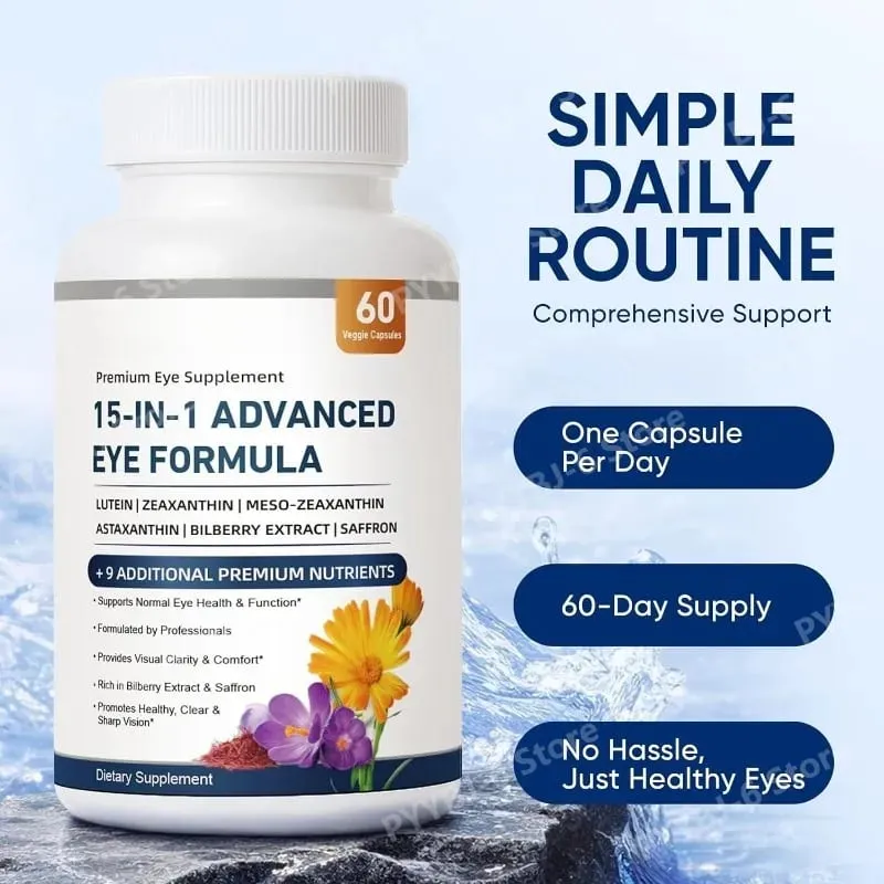 15-in-1 Advanced Eye Formula Lutein Zeaxanthin Bilberry Extract Vitamin C & E Supports Eye Health 60 Veggie Capsules for adult — image 6