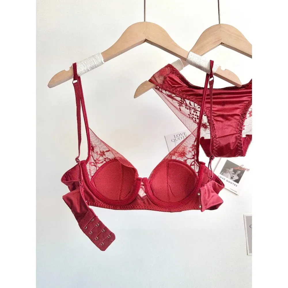 Women Lace Lingerie Set Soft Underwire Thin Cup Push‑Up Bra Panty Kit Comfort Intimates For Small Bust S-XL Daily Wear Underwear
