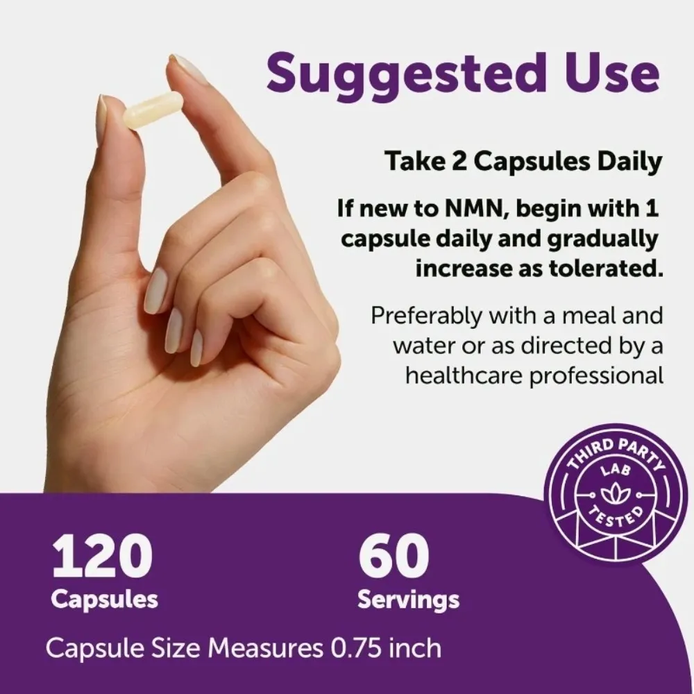NMN Capsules 1000mg Per Serving with Resveratrol CoQ10 Vitamin C Vegan Formula Daily Wellness Supplement Clean Ingredients 120Ct