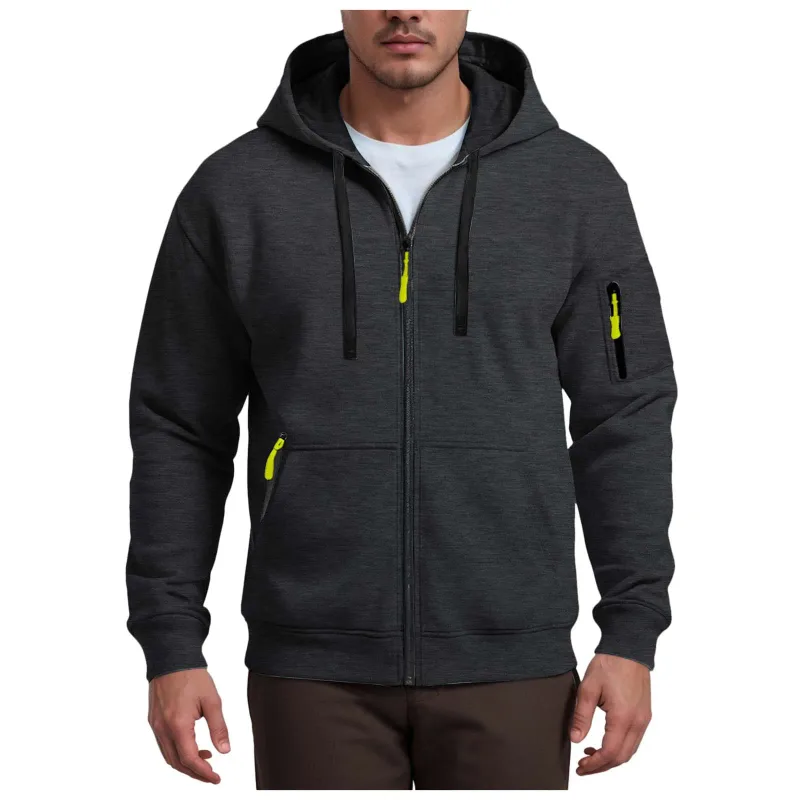 Men's Hoodies Solid Color Loose Zip Up Jacket Arm Zipper Pocket Hoodies Sand Hoodie Men — image 1