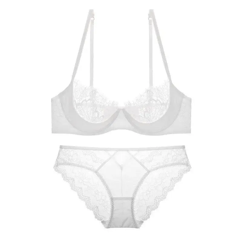 Women Ultra Thin Sheer Lace Half Cup Bra Set Big Bust Minimizer Support Lift Lightweight Wireless Casual Lingerie Underwear S-XL — image 9