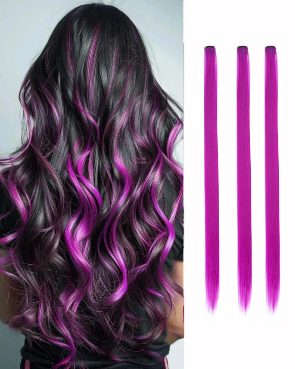 Synthetic 1-6pc Colored Hair Extensions Clip in Colorful Hair Extensions Rainbow Hair Extensions for Women Girls Hair Extensions