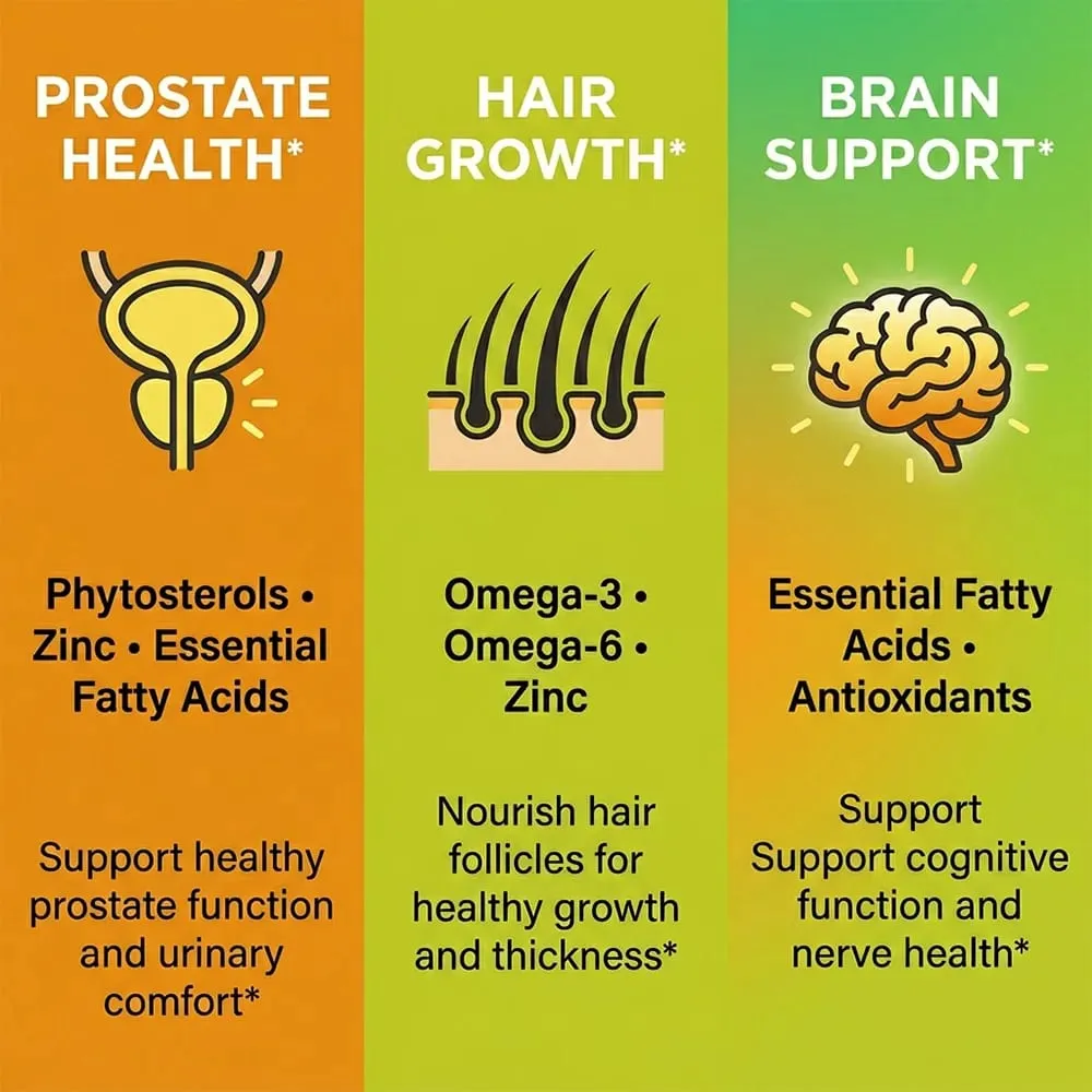 Pumpkin Seed Oil Capsules 1000mg Supports Prostate Urinary Bladder & Hair Health for Men Cardiovascular Health Non-GMO