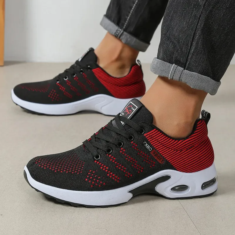 Men's Breathable Lace-Up Running Shoes Knitted Mesh Casual Shoes Comfortable Cushioned Sole Daily Shoes