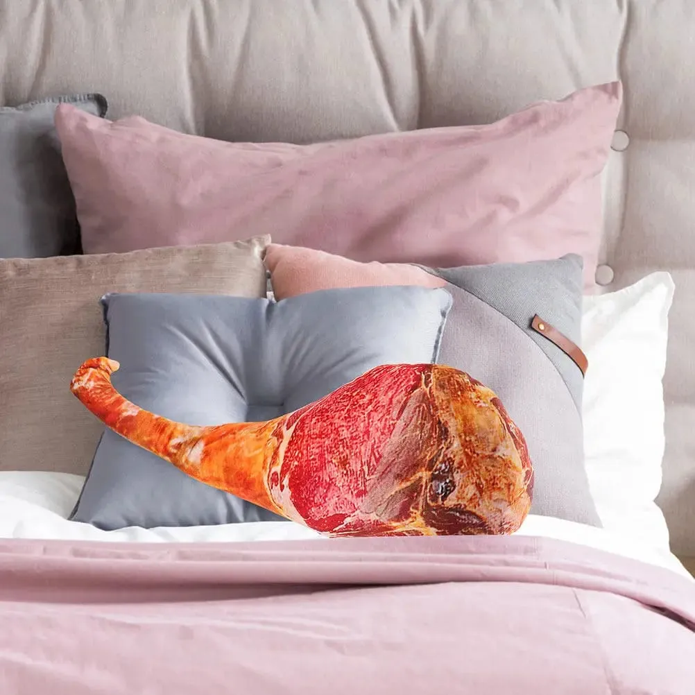 3D Ham Design Pillow Comfortable Cushion for Living Room Bedroom Nap Funny Decorative Meat Shape Throw