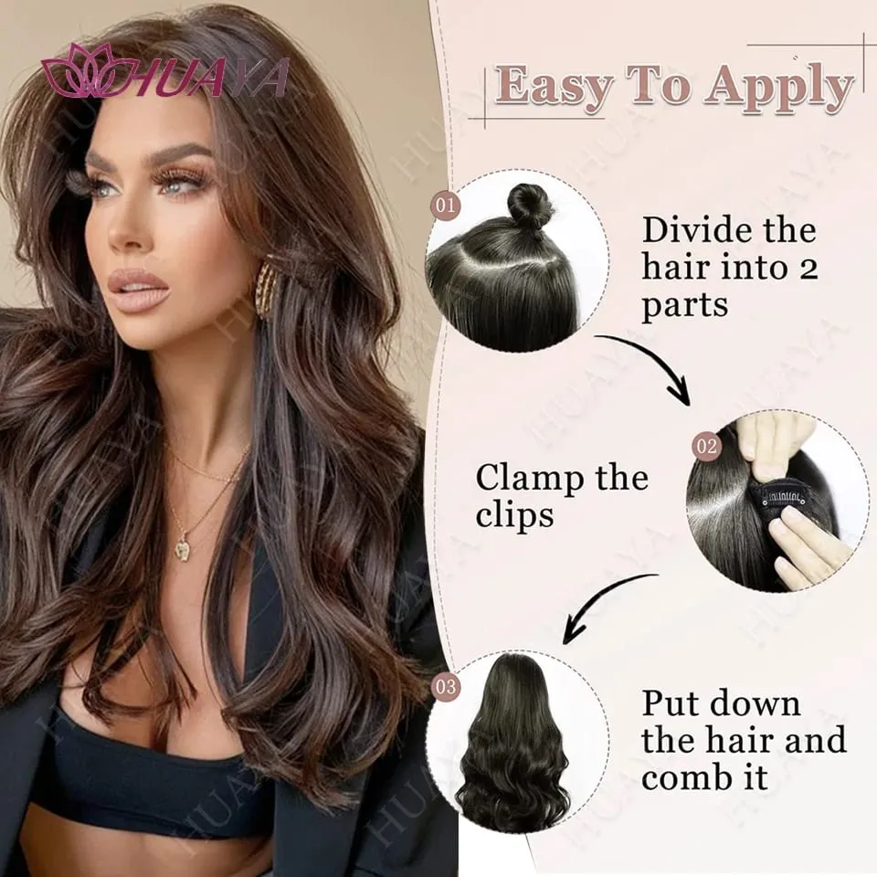 Clip In Hair Extensions 3 PCS Full Head 20/24 Inch Long Curly Wavy Synthetic Hair Pieces Natural Wavy For Women Girls Hair — image 7