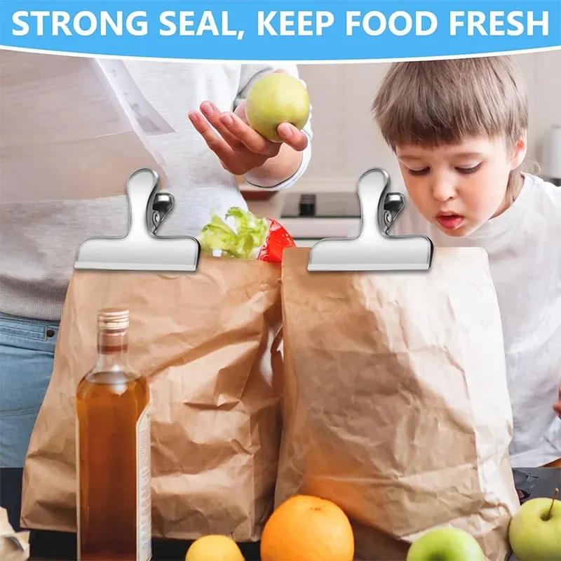 8Pcs Bag Clips 4 Size Stainless Steel Chip Bag Clips Heavy Duty Air Tight Seal Grip Coffee Food Bag Clamps Snack Clips