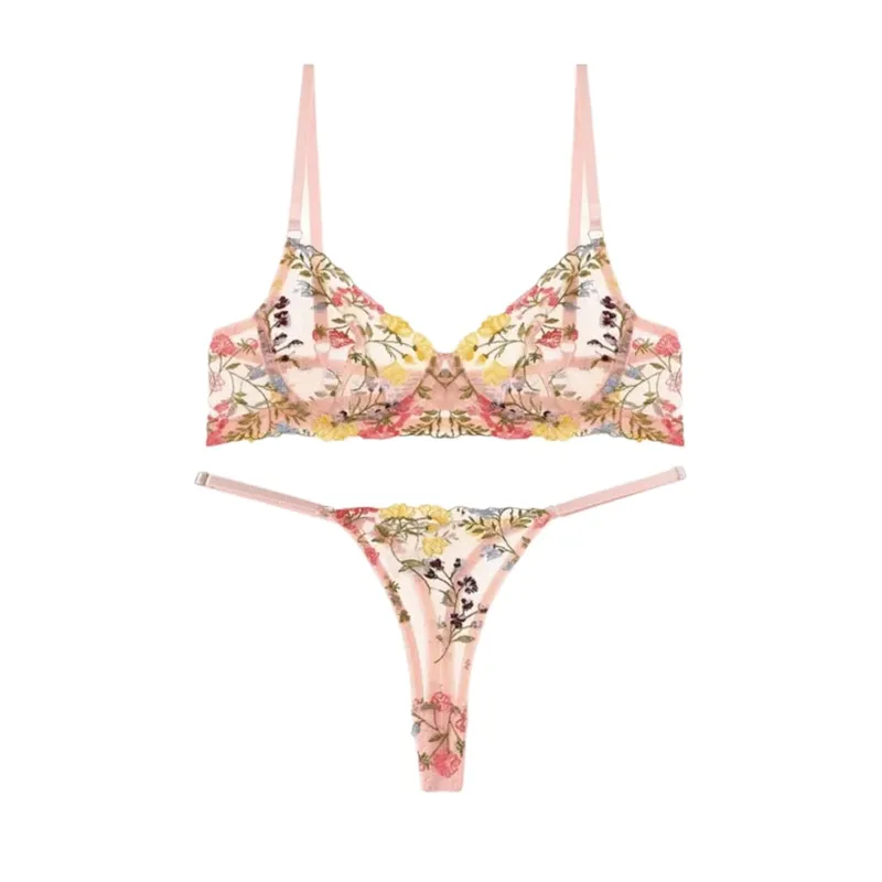 Versatile Transparent Lingerie Set Ultra-thin Elegant Panties Bra Set Push Up Embroidery Floral Underwear Honeymoon — image 11