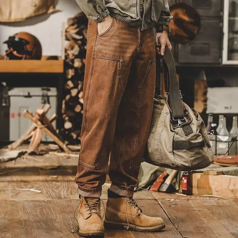 Mens Clothing Retro Tooling Pants Men's Loose Straight Men's Jeans 2026 New Trendy Brand Classic Coffee Y2k Baggy Harem Pants — image 2