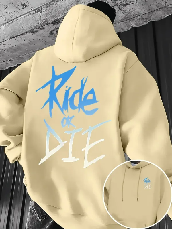 Men's Hoodie with Ride or Die Lettering Print Adult Pullover Sweatshirt Street Casual Comfortable Hip-Hop Long Sleeve Top — image 4