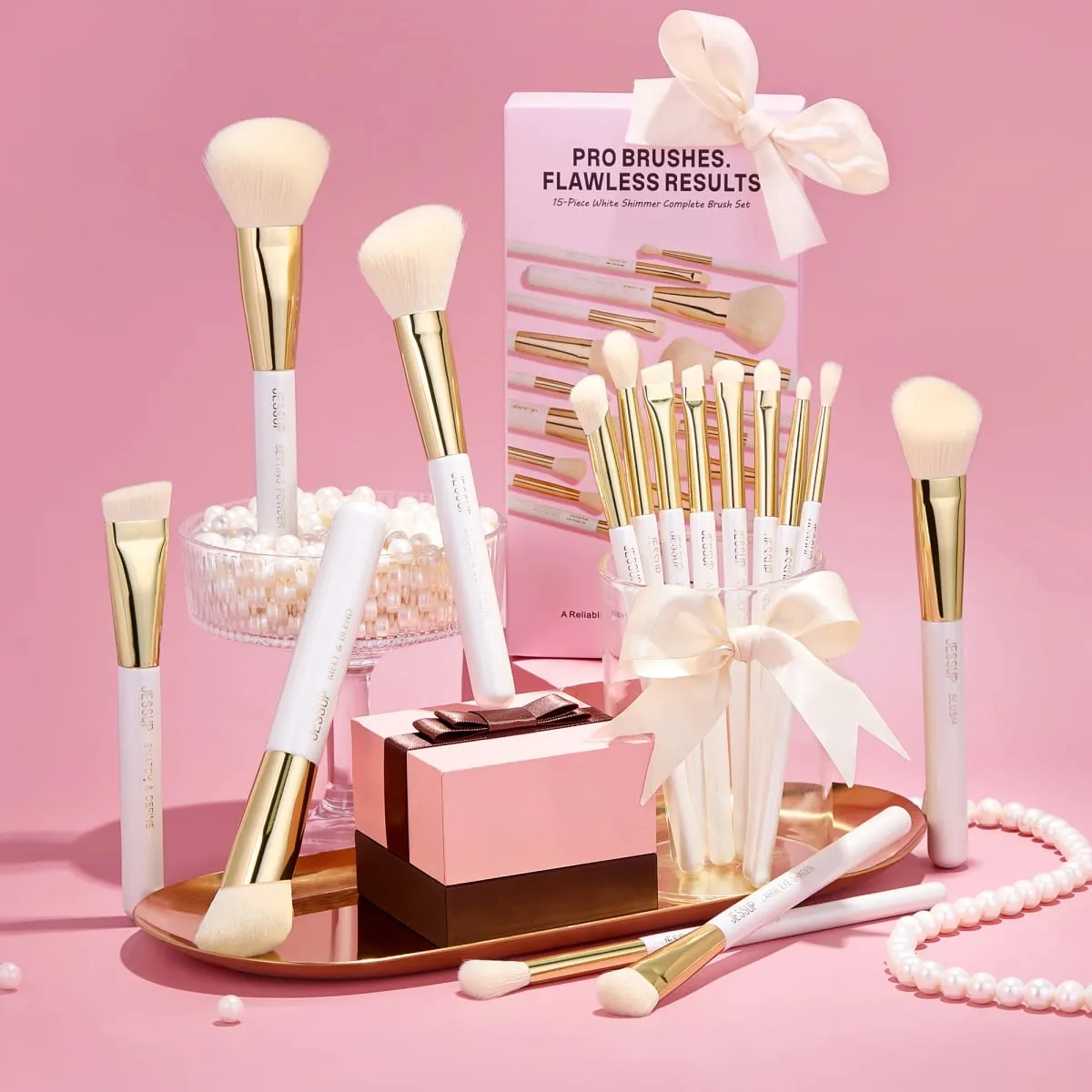 Jessup Makeup Brushes set 15pcs White Makeup Brush Foundation Contour Concealer Premium Synthetic Eyeshadow Cosmetic Tools T518