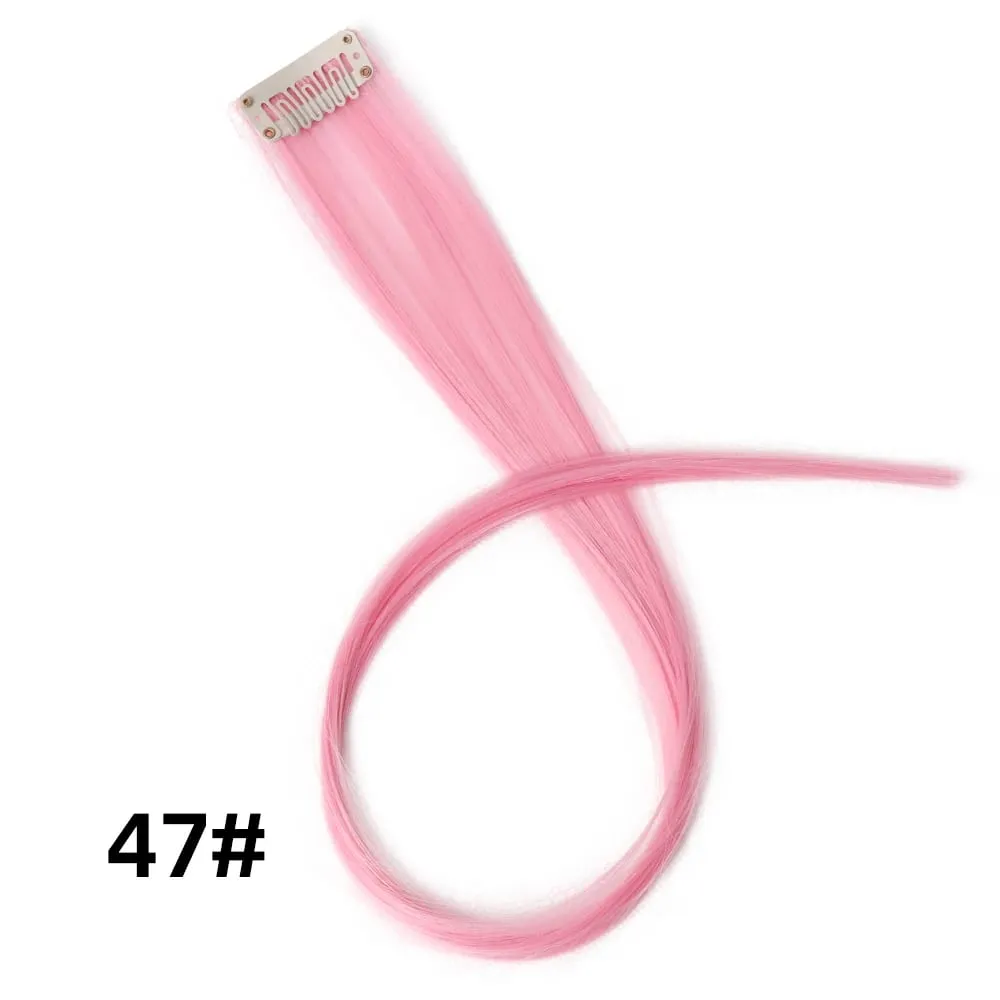 Extensiones de cabello de color liso con Clip para resaltar el cabello de arcoíris, rosa, azul, morado, sintético, con Clips para mujeres y niñas — image 53