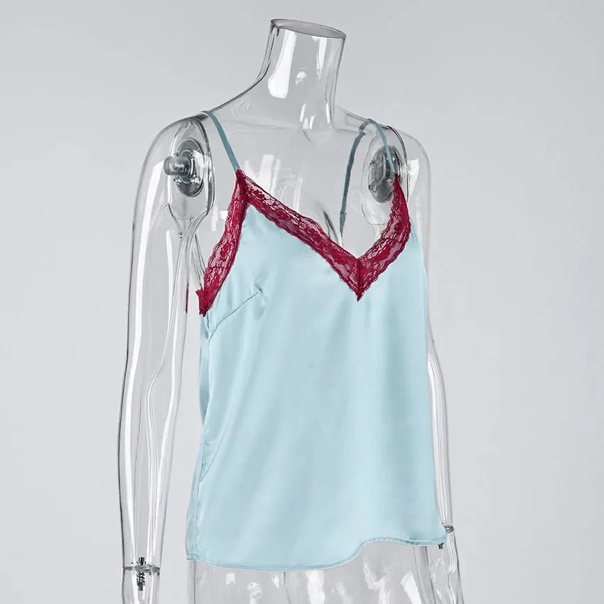 Linad Sexy Spitze Backless Leibchen Frauen Sommer Casual Spaghetti Strap Tops Weibliche 2025 Mode Patchwork Crop Top Seide Weste — image 7