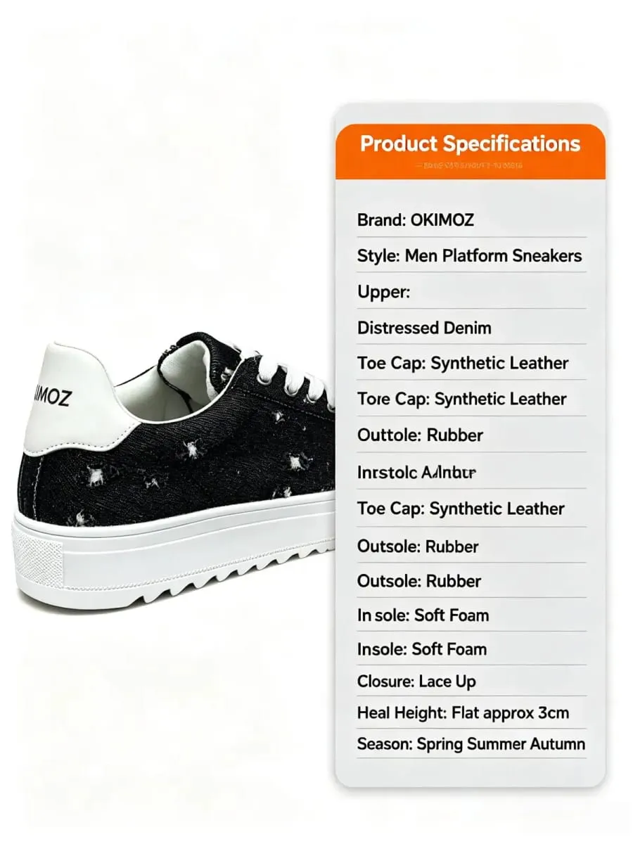 Okimoz Men Distressed Ripped Platform Canvas Sneakers Autumn Winter Low Top Lace Up Casual Campus Daily Skate Walking Shoes — image 9