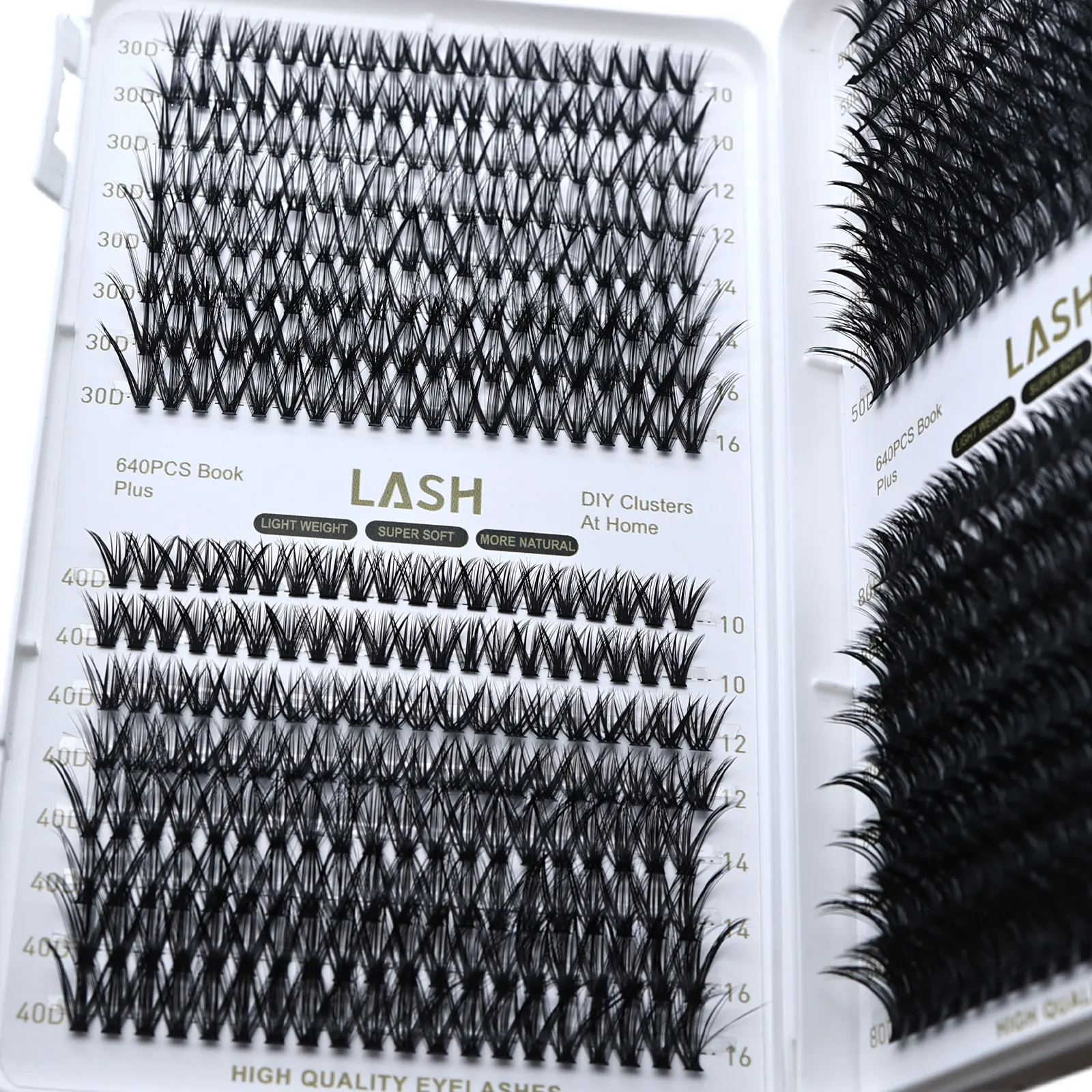 DIY Lash Cluster Book 640Pcs 30D‑80D Mixed Density D Curl 10‑16mm Mixed Length Individual Eyelash Clusters Home Eye Makeup Tool