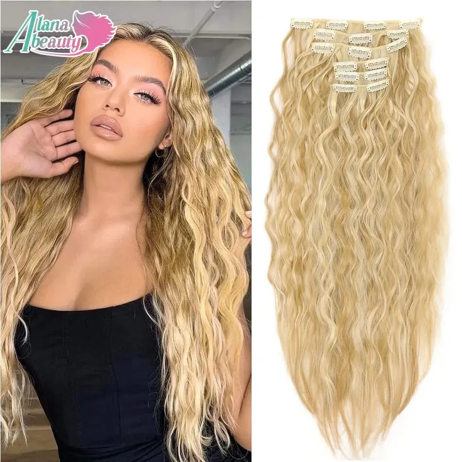 Alana 28inch Synthetic Long Water Curly Clip In Hairpieces Hair Extensions Kinky Curly Clip-in Hair Heat Resistant Organic Fiber