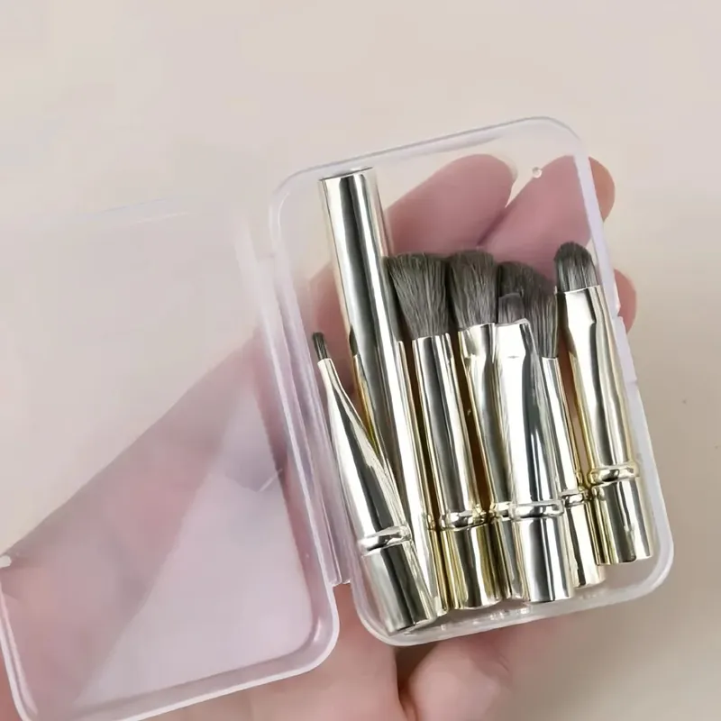 6ks mini cestovních sad štětců na make-up s odnímatelnou hliníkovou trubicí přenosný štětec na oční stíny a úložný box